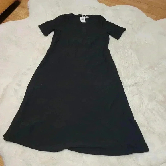 Eileen Fisher Washable Stretch Crepe Jewel Neck Dress Size S Black - Picture 2 of 7